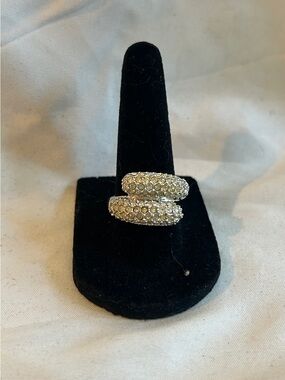 Sparkling Crystal Pavé Double Band Ring in Silver